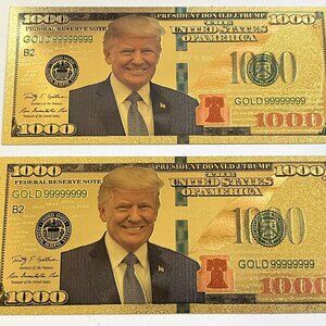 2 Donald Trump legacy 24K gold foil/plated $1000 notes (novelty)